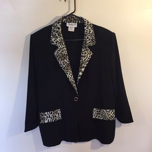 Light weight black blazer with animal print collar